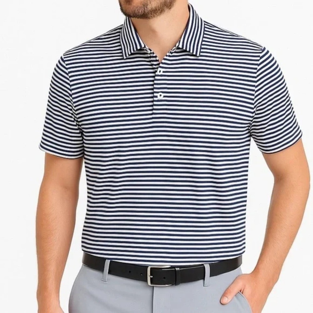 J Crew Factory Mens Performance Polo Size‎ XL Striped Navy White Short Sleeve